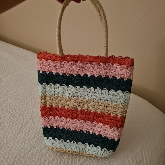 ART CLASS- Girls' Striped Straw Tote Bag - Pink/Green TARGET - Picture 5 of 6